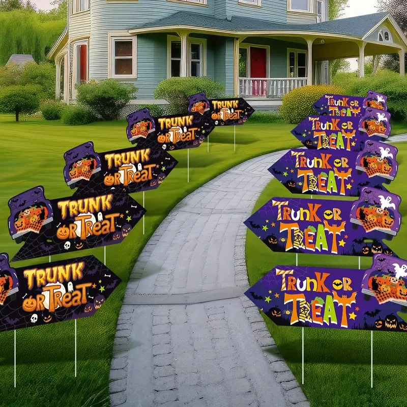 4pcs Halloween Happy Luggage or Wooden Stake Decorated Yard Sign