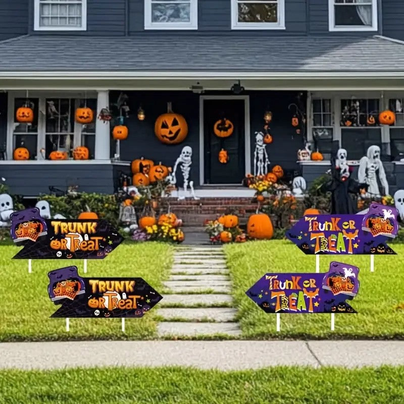 4pcs Halloween Happy Luggage or Wooden Stake Decorated Yard Sign