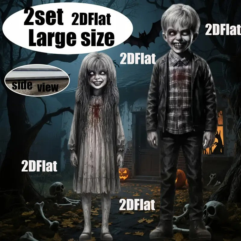 2pcs Halloween Courtyard Decoration Floor Insert, Halloween Horror Theme Decoration Floor Insert