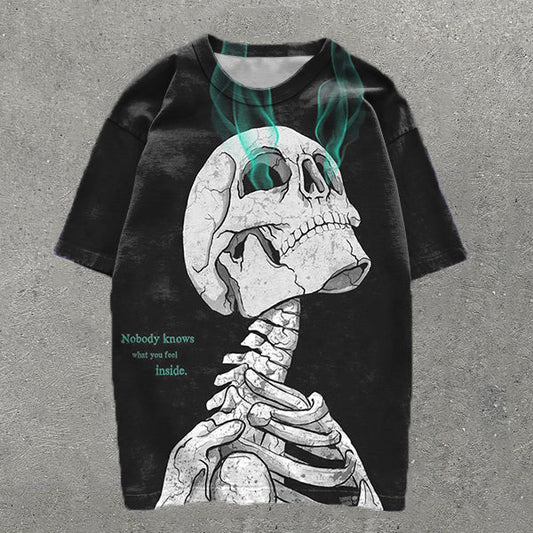 Camiseta informal de manga corta con estampado de calavera