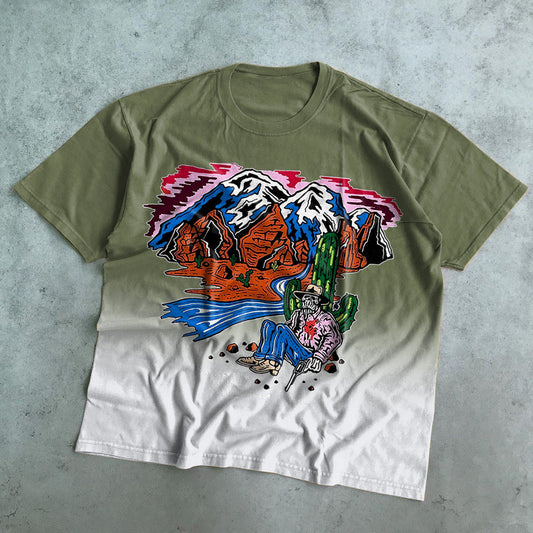 Camiseta de manga corta holgada con efecto tie-dye en contraste de colores
