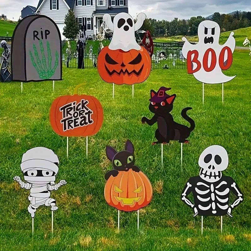 2D Flat Halloween Decoration Outdoor, 8pcs Halloween Yard Sign with Stakes