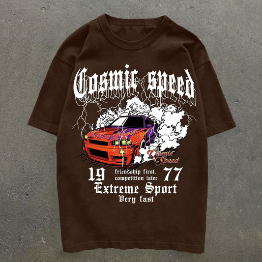 Camiseta de manga corta con estampado de coches de velocidad cósmica