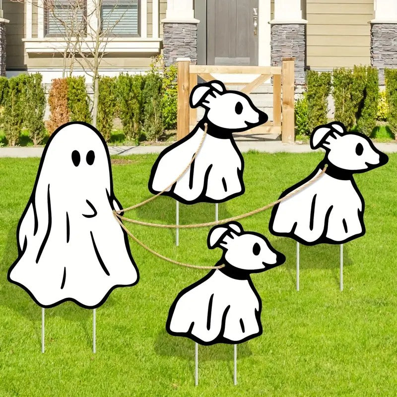 4pcs Halloween Yard Signs with Wooden Stakes