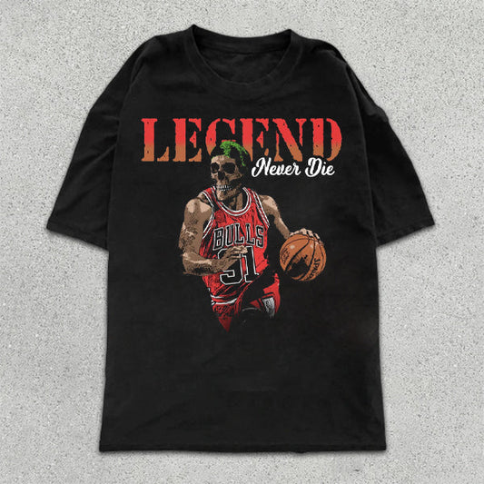 Kurzärmliges T-Shirt mit Basketball-Grafikdruck und Totenkopf