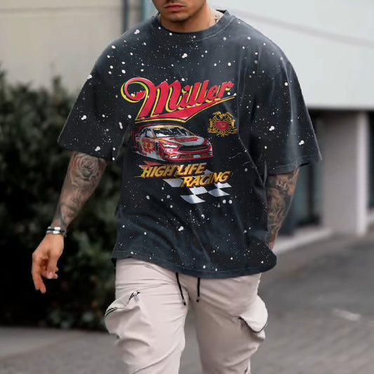 Camiseta con estampado de carreras de estilo callejero
