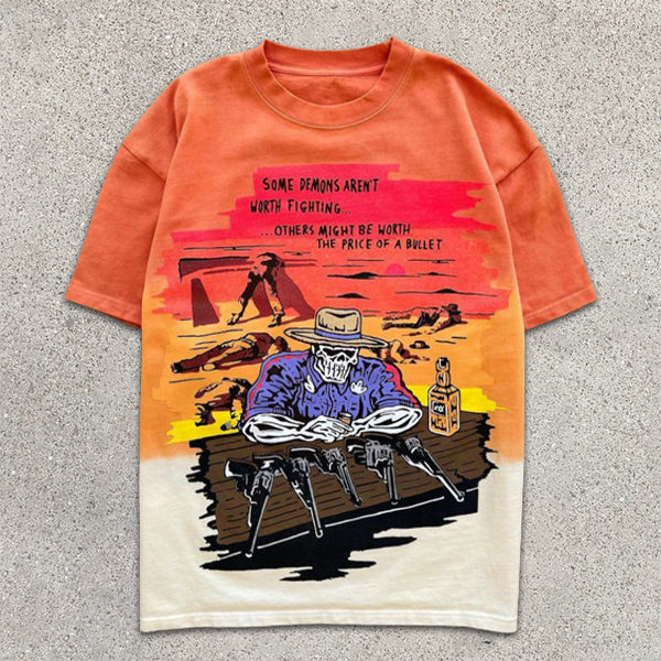 Camiseta de manga corta con efecto teñido anudado y gráfico de calavera