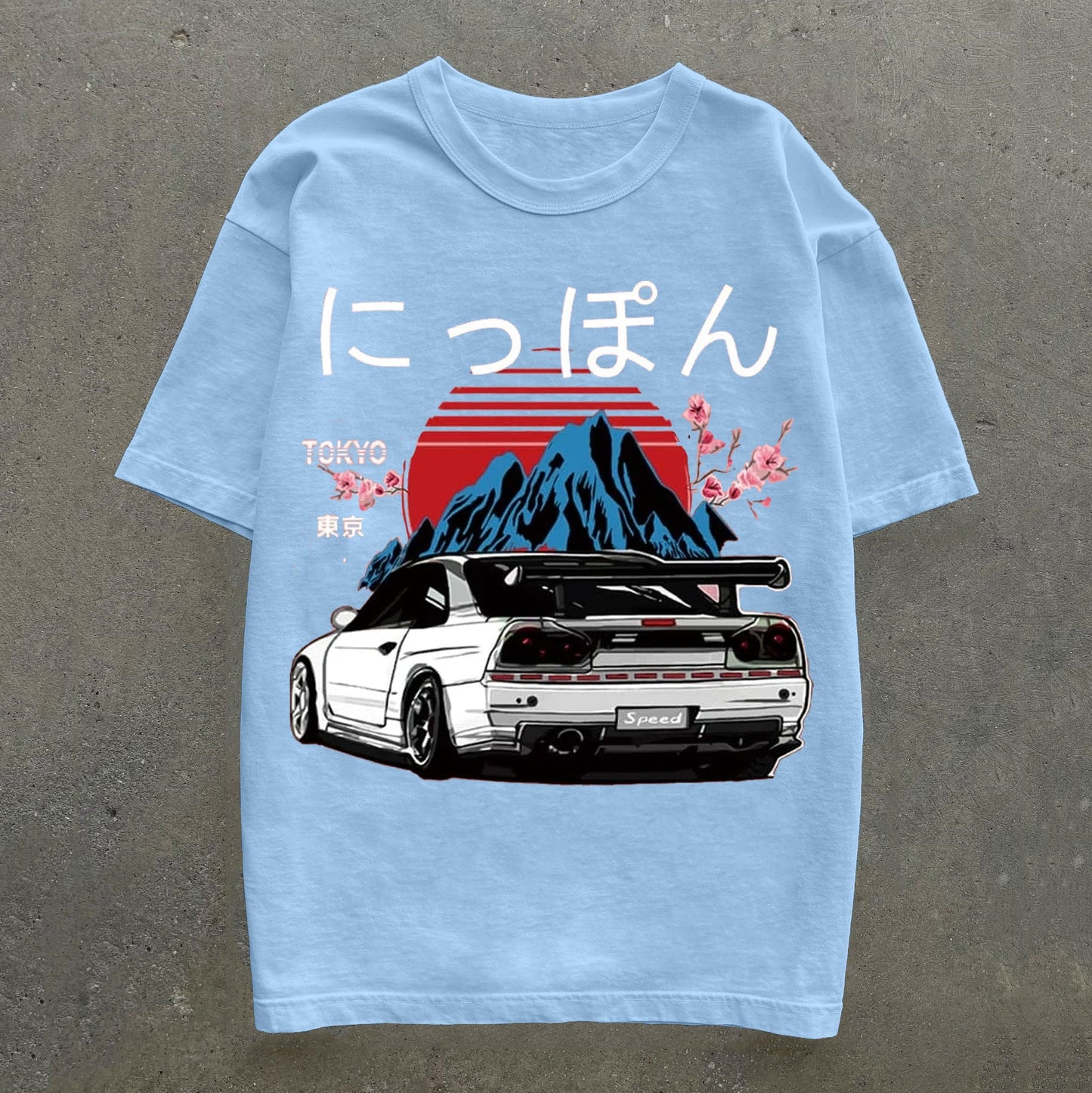 Japanese & Car Print Short Sleeve T-Shirt