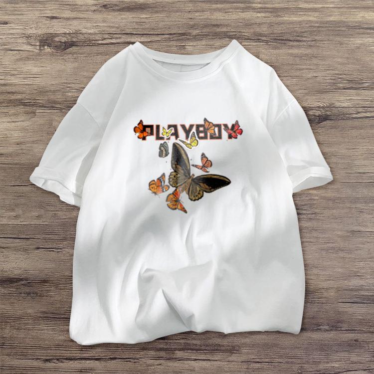 Camiseta de manga corta con estilo callejero y mariposas de moda