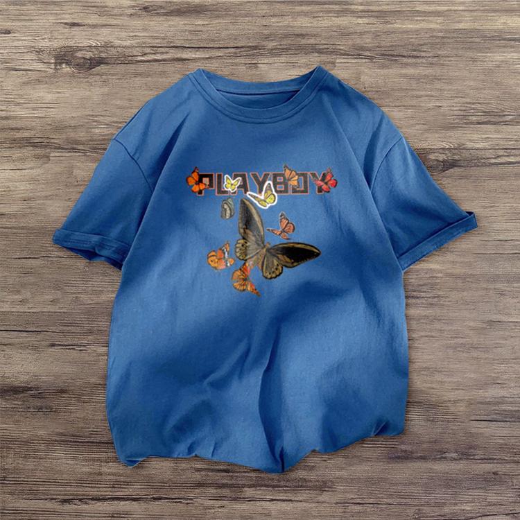 Camiseta de manga corta con estilo callejero y mariposas de moda