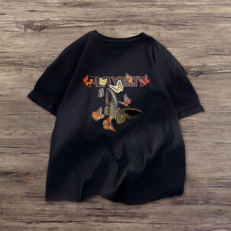 Camiseta de manga corta con estilo callejero y mariposas de moda