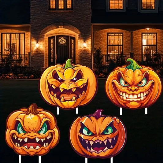 APUNGA 4pcs Halloween Yard Decorations - Spooky Pumpkin Lawn Decor with Stakes