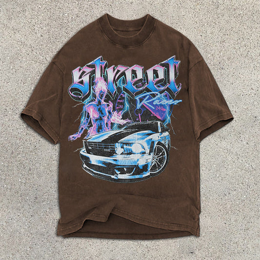 Camiseta de manga corta con estampado gráfico de carreras informales