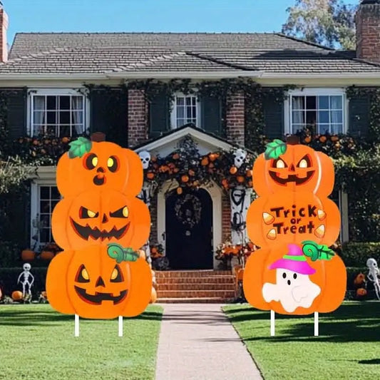 2 sets of Halloween decorations, outdoor courtyard lawn stakes, plastic signs