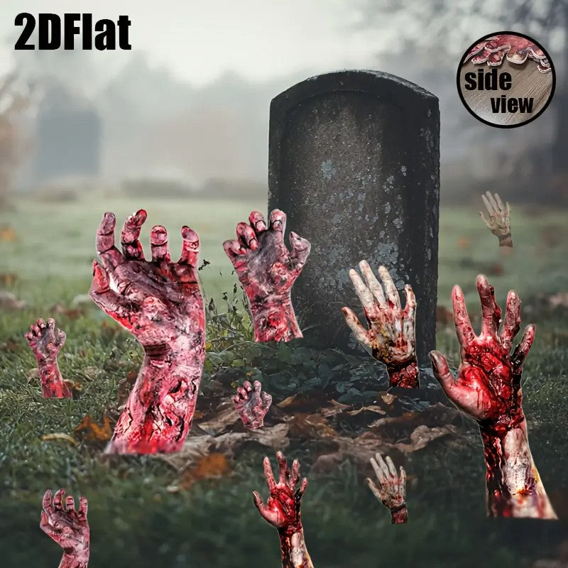 4pcs Zombie Hands Yard Signs - Realistic Bloody Graveyard Decorations with Stake