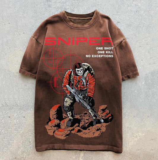 Camiseta informal de manga corta con estampado de francotirador