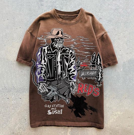 Camiseta informal con estampado de letras y calaveras