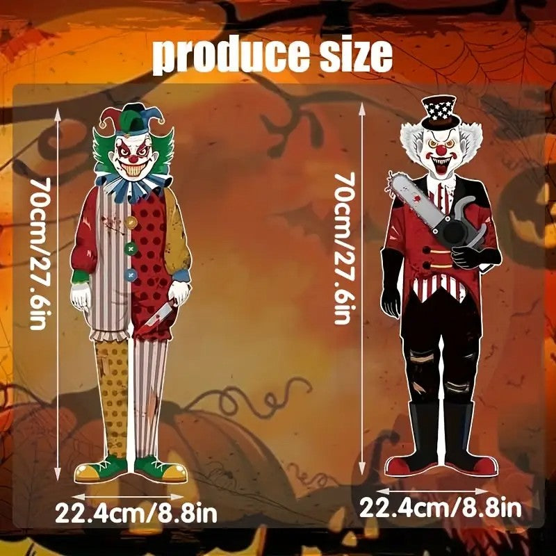 2set Halloween Outdoor Decorations - Scary Clown Yard Logo with Stakes for Lawn & Garden Party Decoration