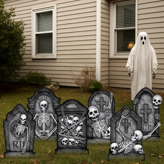 6pcs Large Scary Gravestone Yard Signs with Stakes