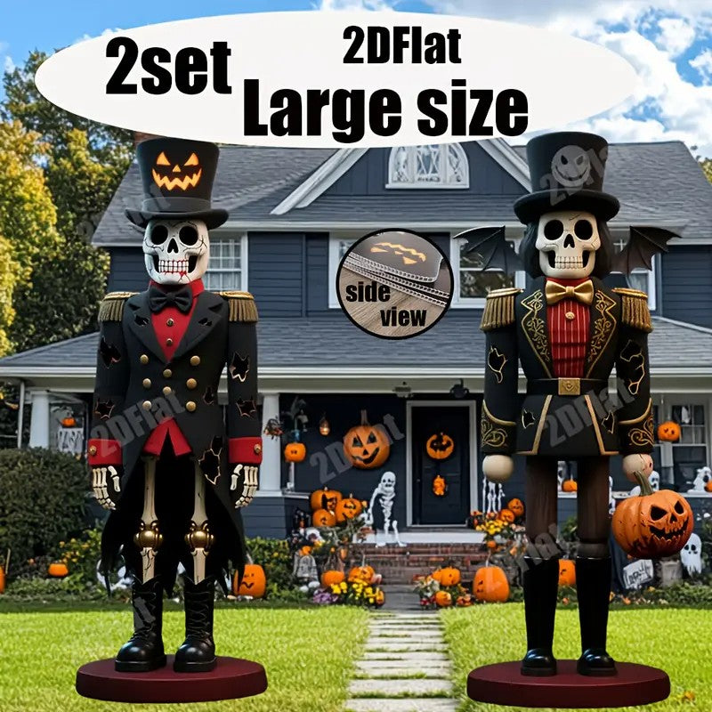 2D Flat 2 Sets of Large Halloween Skeleton Nut Clips with Plastic Stakes